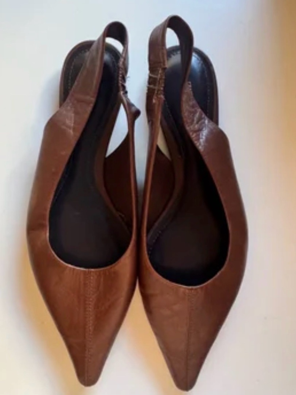 Women's Brown Pointed Slingback Flats in 39
